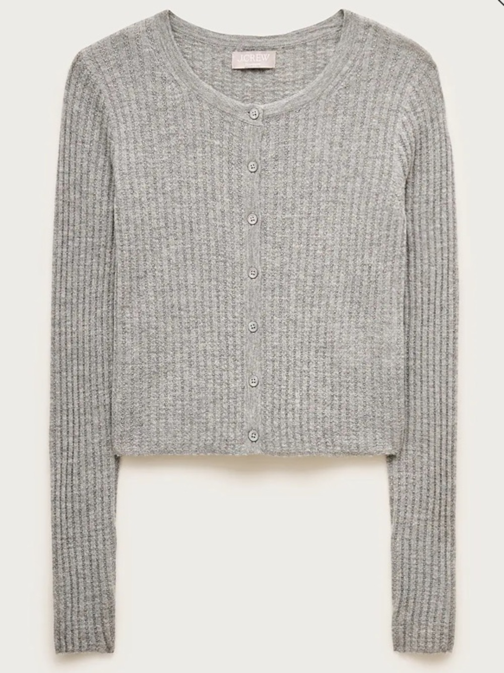 J. Crew Featherweight cashmere pointelle cardigan - Hthr Graphite - Picture 6 of 8
